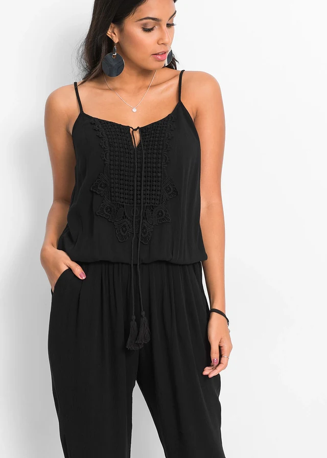 Jumpsuit van gestructureerde viscose • zwart • product-page.page-title-suffix