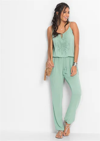 Jumpsuit van gestructureerde viscose, Kleur: pastelgroen