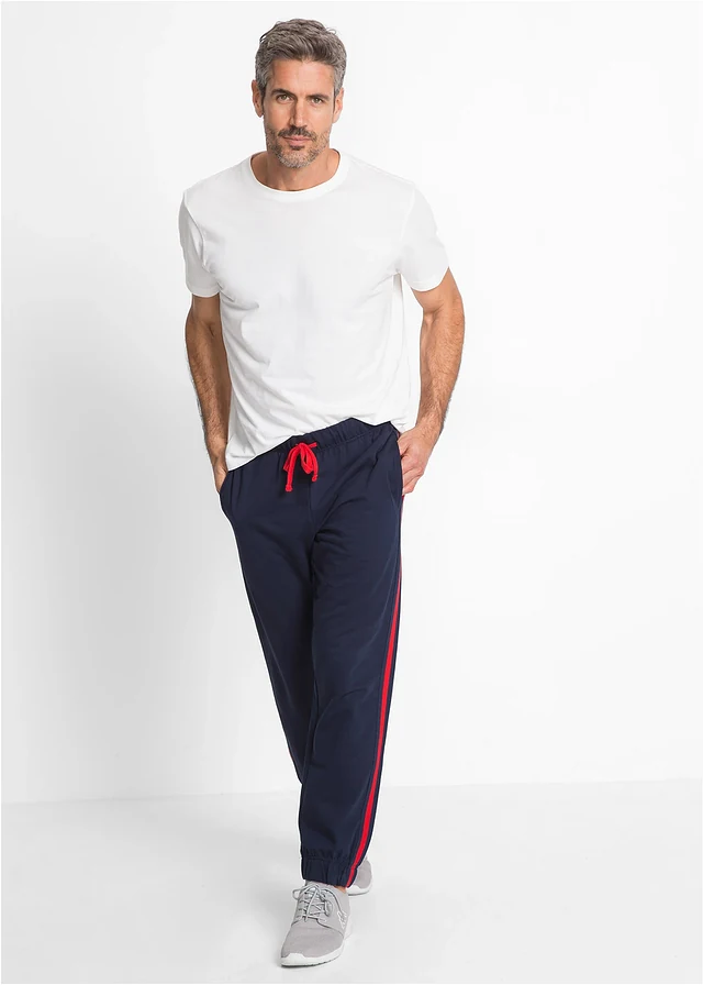 Pantalon de jogging à détails contrastants, Couleur: bleu foncé