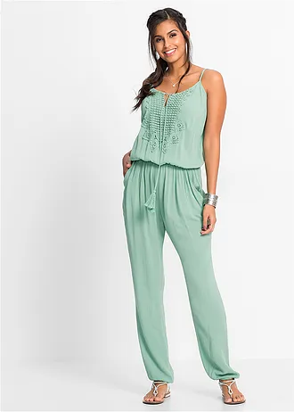 Jumpsuit van gestructureerde viscose, Kleur: pastelgroen