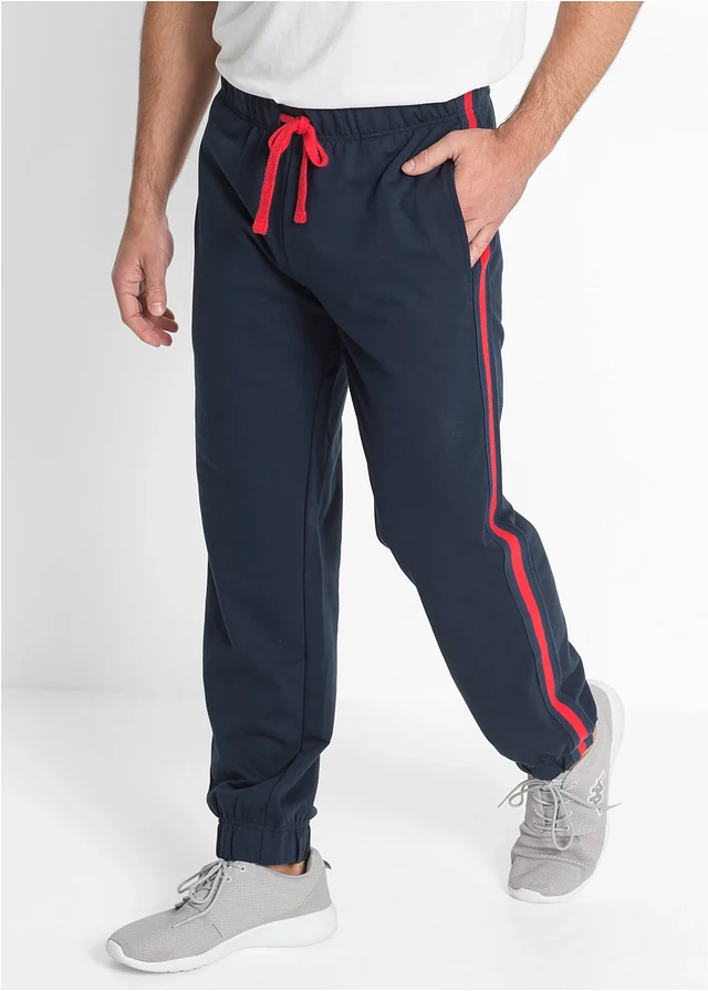 Pantalon de jogging à détails contrastants, Couleur: bleu foncé