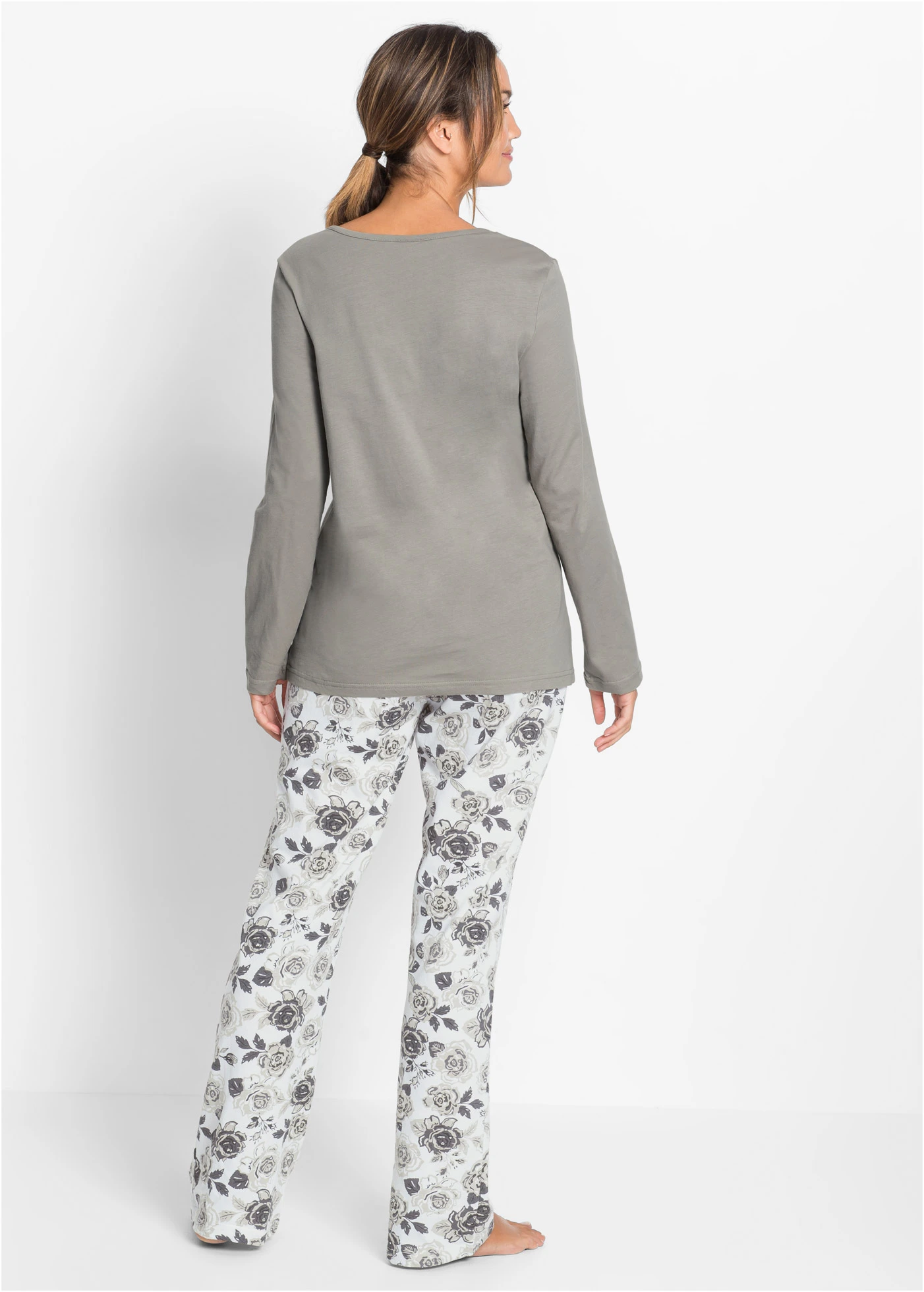 Pyjama van puur biologisch katoen • grijs/wit met print • bonprix online shop