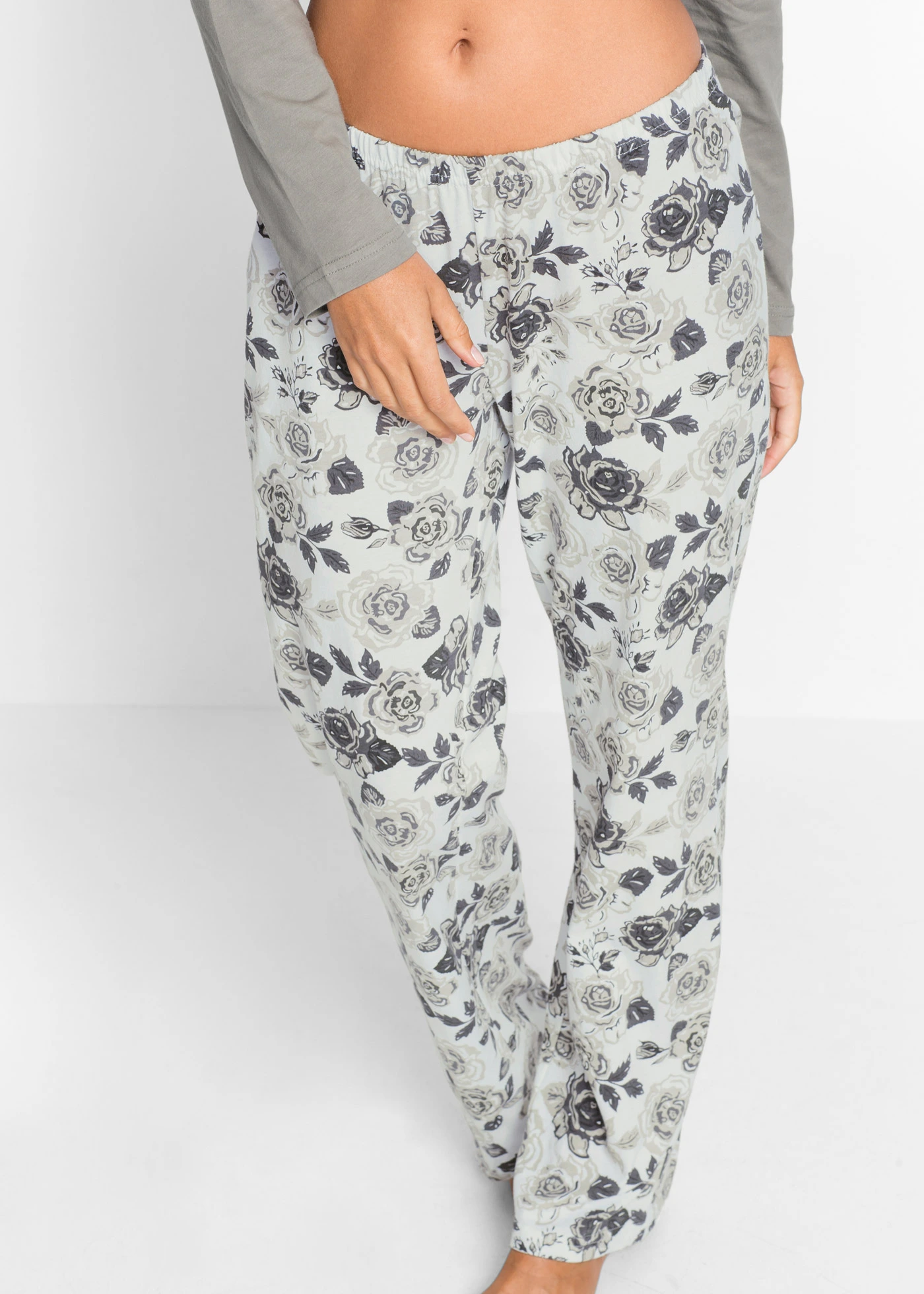 Pyjama 100% coton • gris-blanc imprimé • Boutique bonprix