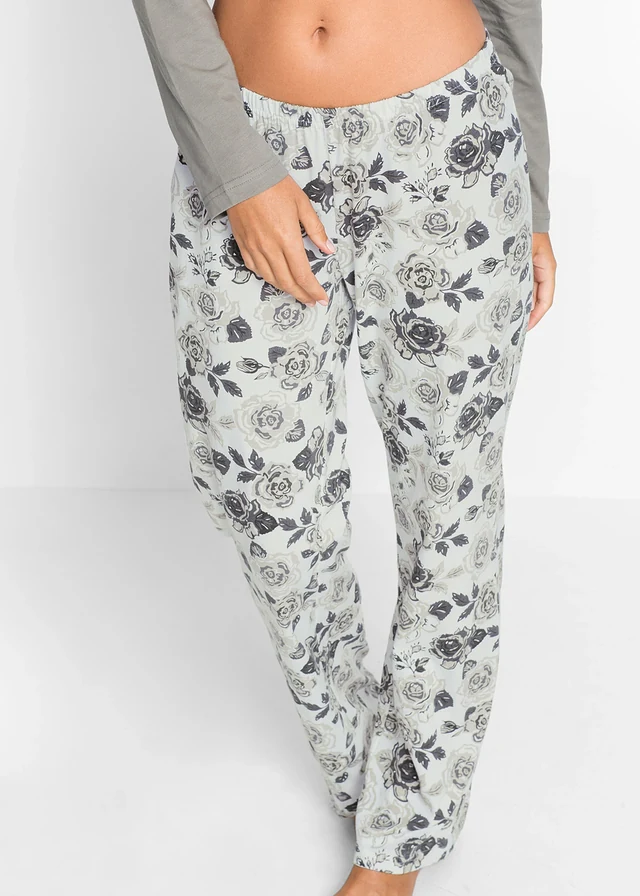 Pyjama 100% coton, Couleur: gris/blanc imprimé