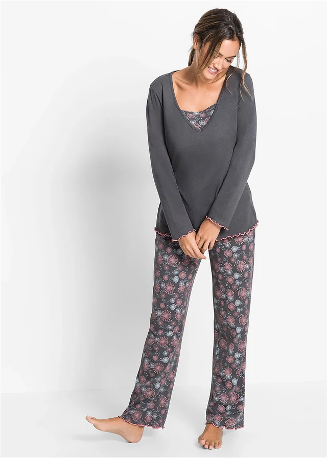 Pyjama van biologisch katoen • grijs met print • bonprix online shop