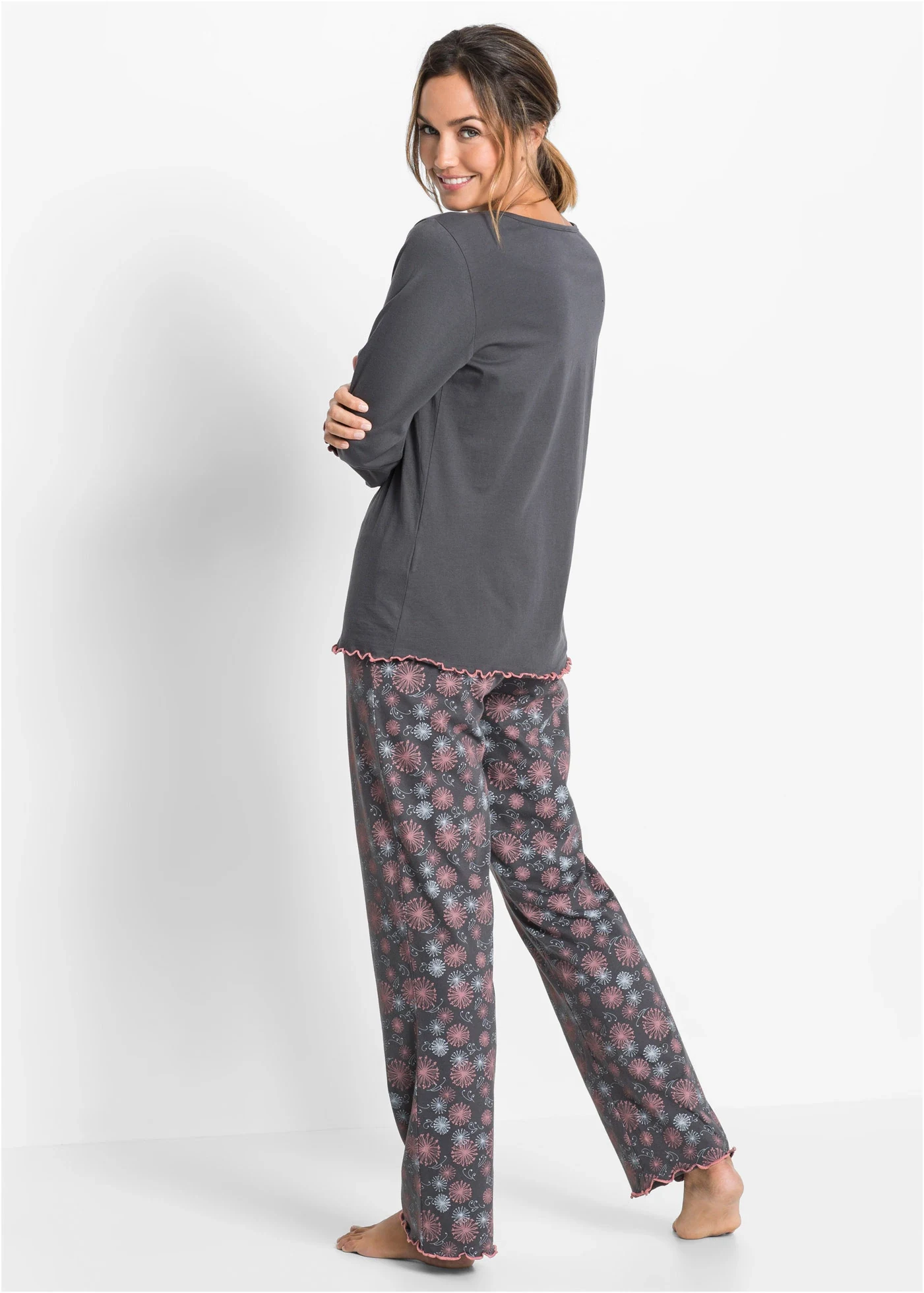 Pyjama van biologisch katoen • grijs met print • bonprix online shop