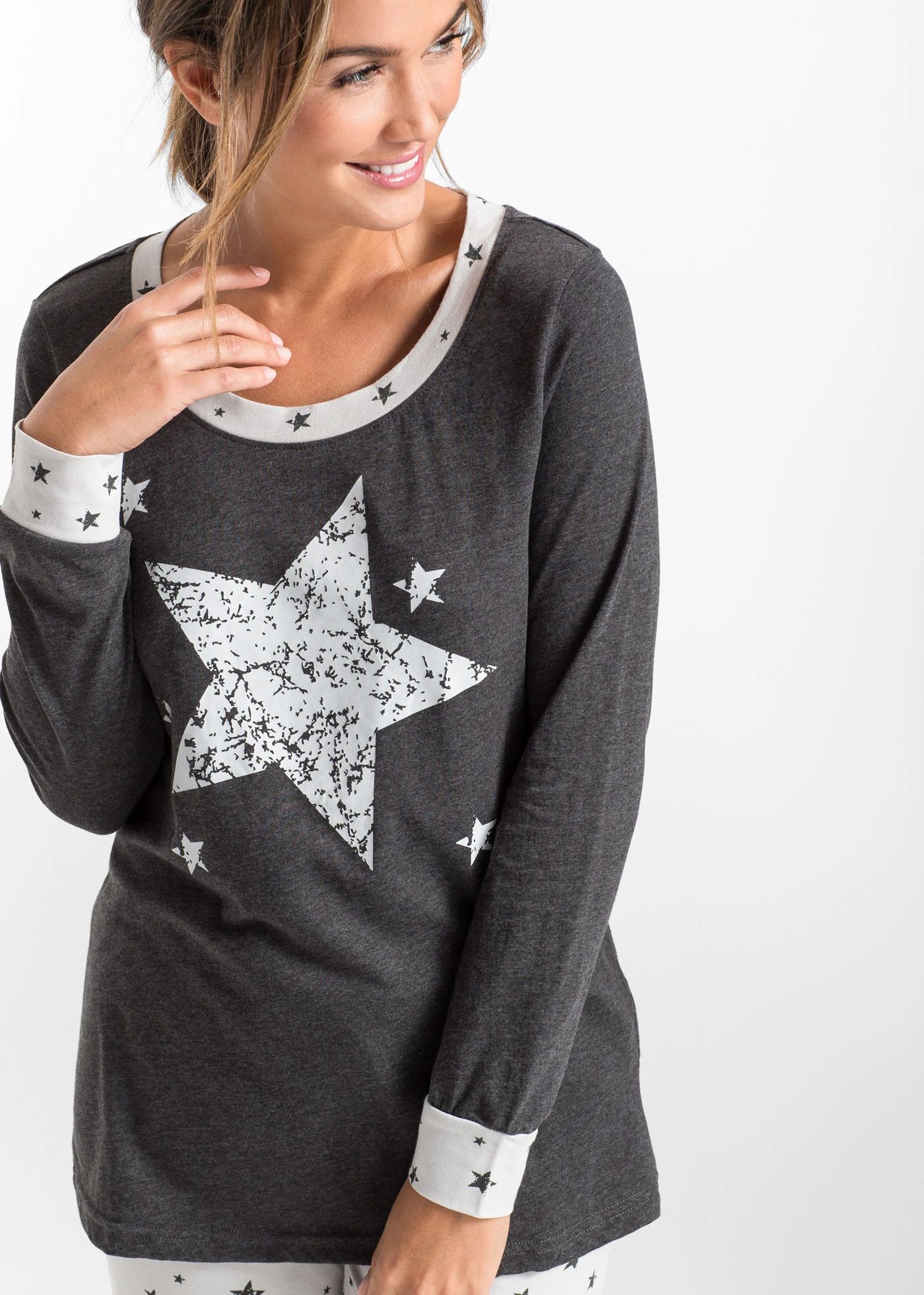 Pijama cu bumbac organic • antracit melanj • magazin bonprix