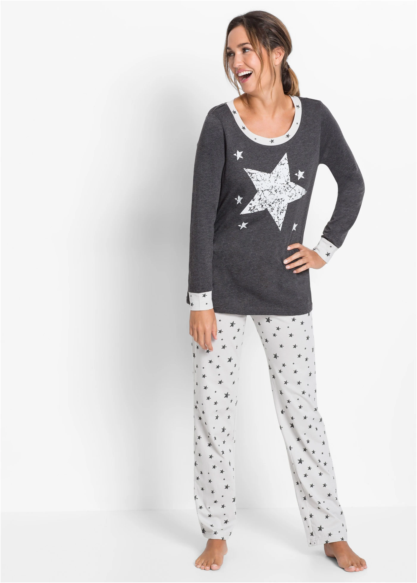 Pijama cu bumbac organic • antracit melanj • magazin bonprix