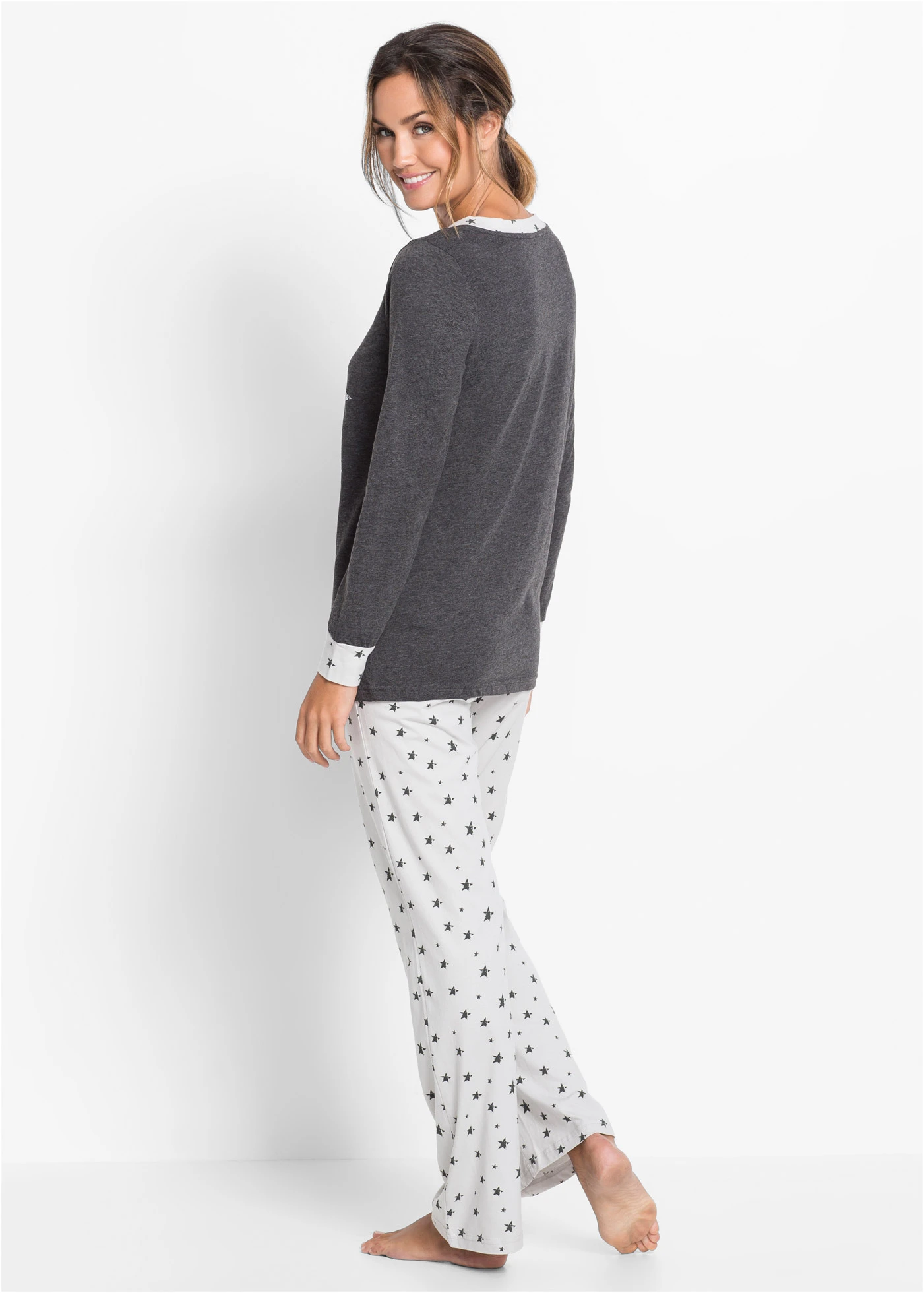 Pijama cu bumbac organic • antracit melanj • magazin bonprix
