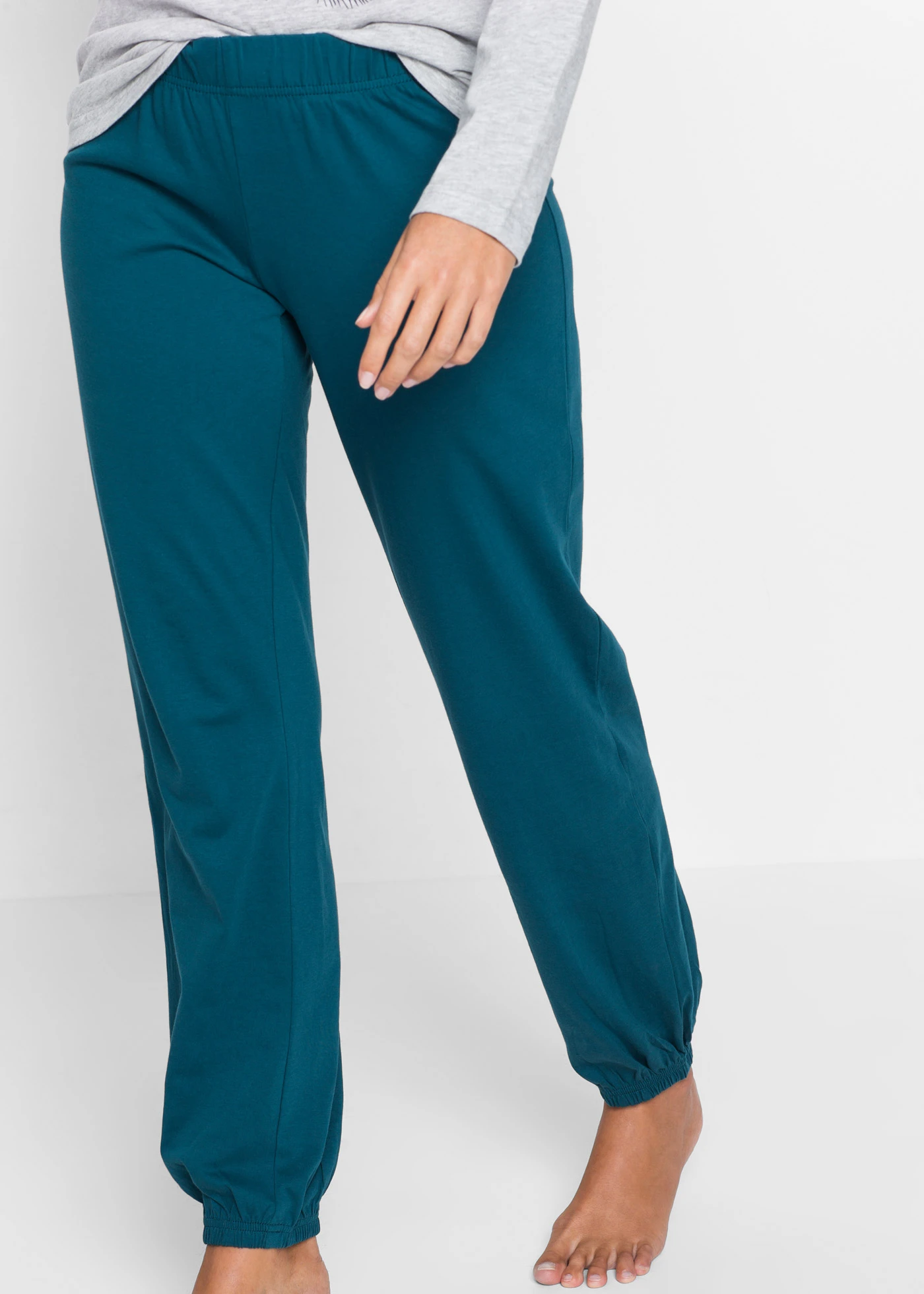 Pijama cu bumbac organic • albastru-petrol cu imprimeu • magazin bonprix