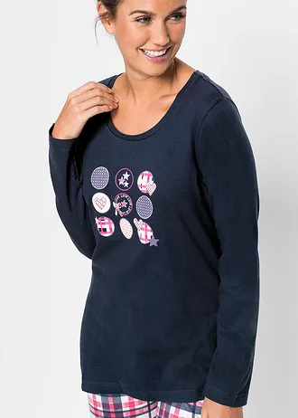 Pyjama van biologisch katoen, Kleur: donkerblauw met print