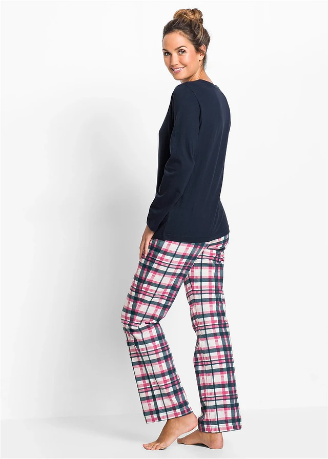 Pyjama van biologisch katoen, Kleur: donkerblauw met print