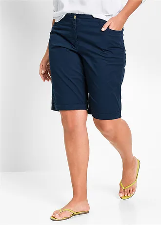 Bermuda paper touch en coton à taille confortable, Couleur: bleu foncé