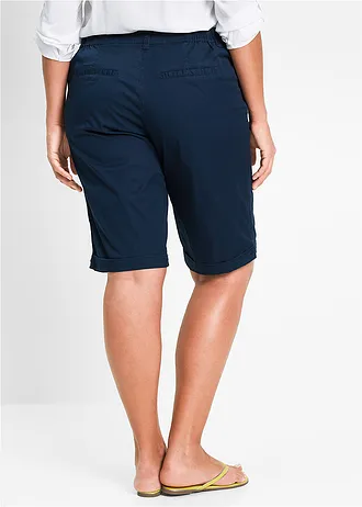 Bermuda paper touch en coton à taille confortable, Couleur: bleu foncé
