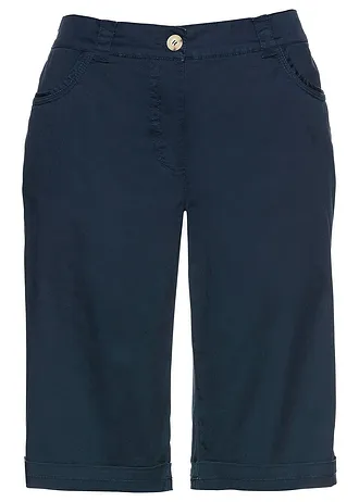 Bermudy bawełniane „papertouch” z wygodnym paskiem, kolor: ciemnoniebieski