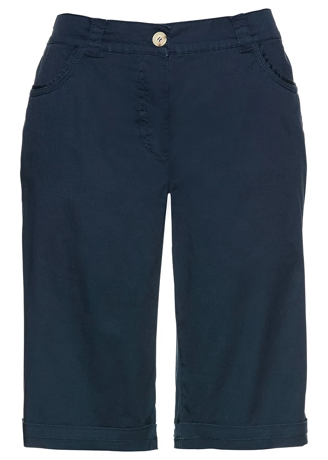 Bermuda paper touch en coton à taille élastiquée • bleu foncé • Boutique bonprix