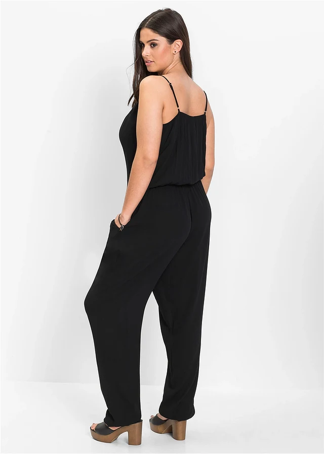 Jumpsuit van gestructureerde viscose, Kleur: zwart