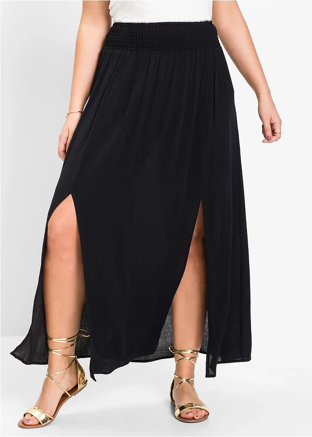 Maxi rok van soepele viscose, Kleur: zwart