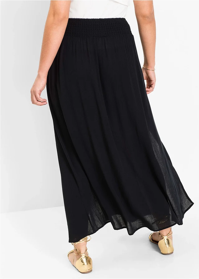 Jupe longue en viscose fluide, Couleur: noir