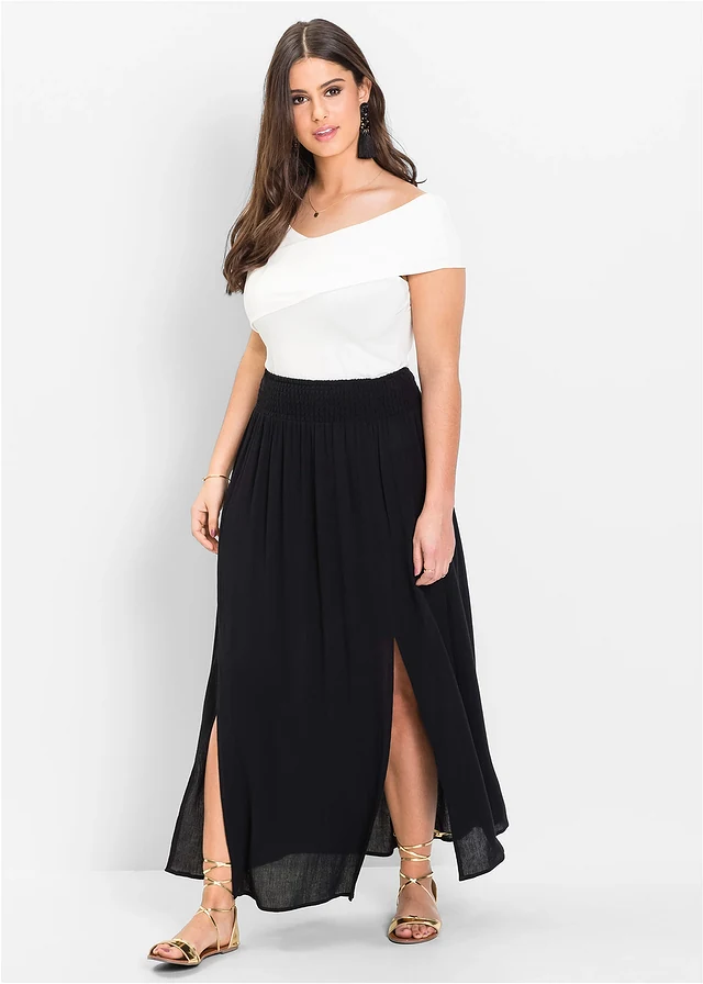Maxi rok van soepele viscose, Kleur: zwart