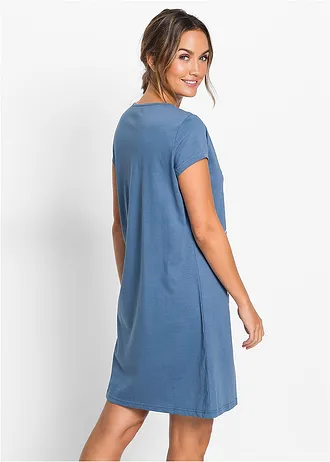 Chemise de nuit 100% coton, Couleur: bleu-imprimé chouette