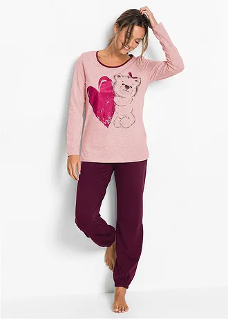 Pijama cu bumbac organic, culoare: roz antic cu imprimeu