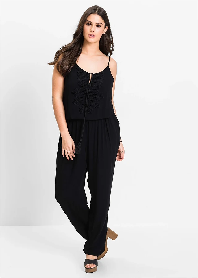 Combinaison en viscose texturée, Couleur: noir