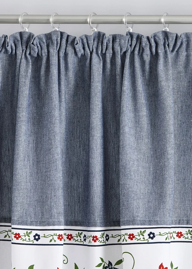 Gordijn van biologisch katoen met embrasse (1 stuk), Kleur: blauw geruit