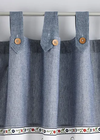Bio bavlnený záves s dekoračnými úchytmi (1 ks) • modrá károvaná • obchod bonprix