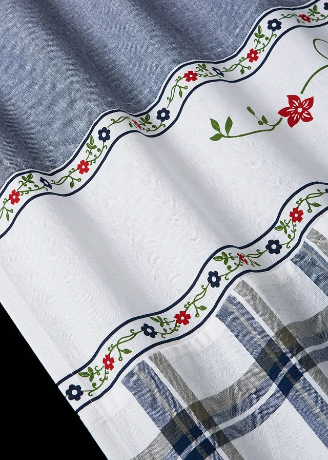 Gordijn van biologisch katoen met embrasse (1 stuk), Kleur: blauw geruit