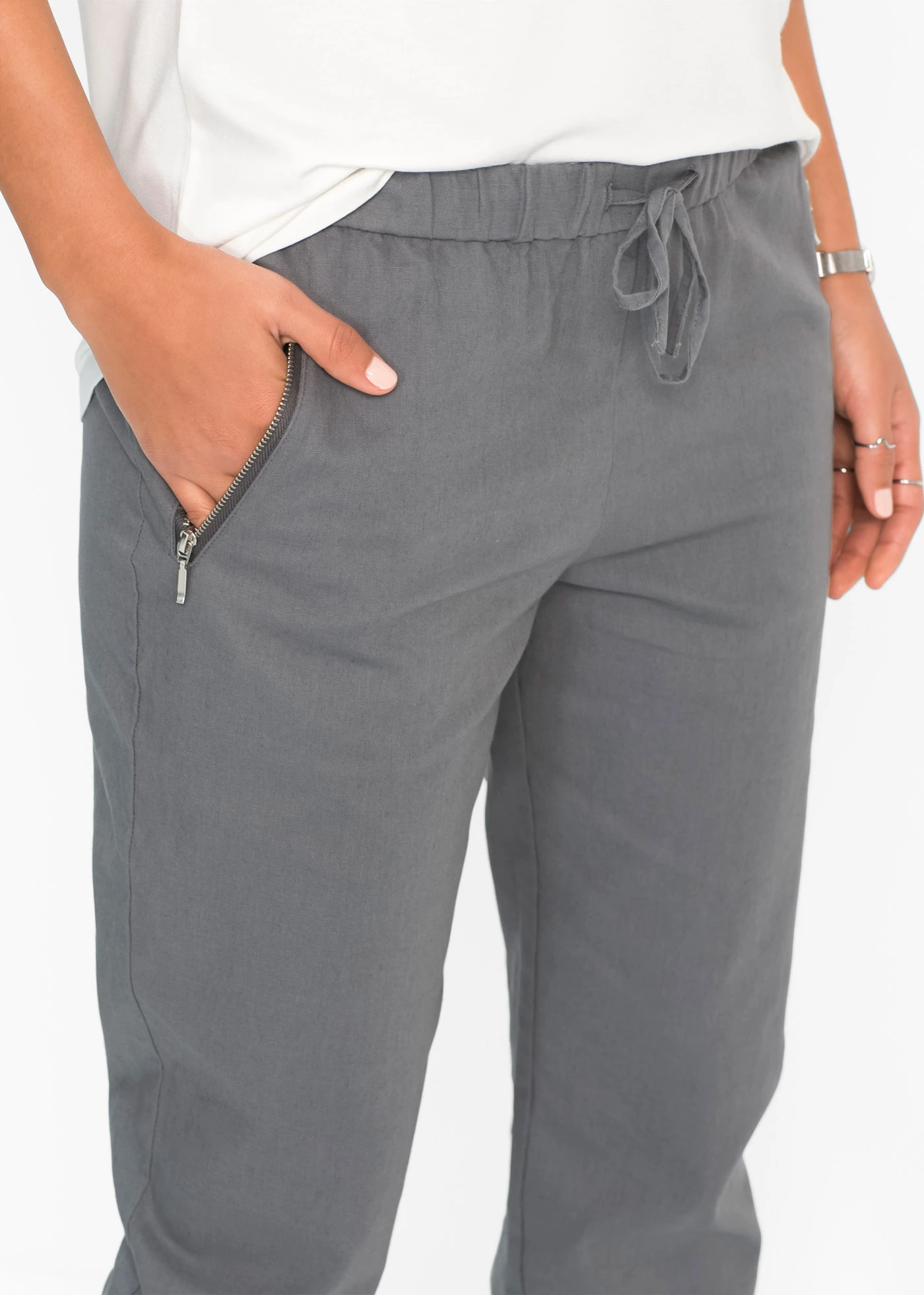 Pantalon 7/8 léger en lin et coton • gris/argenté • Boutique bonprix