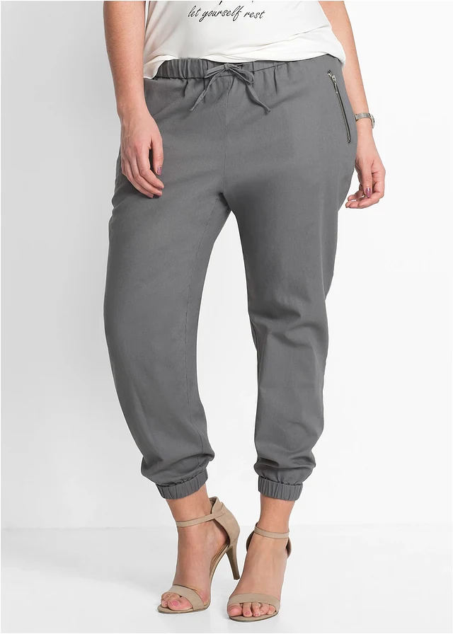 7/8 broek van een luchtige linnenmix, Kleur: zilvergrijs