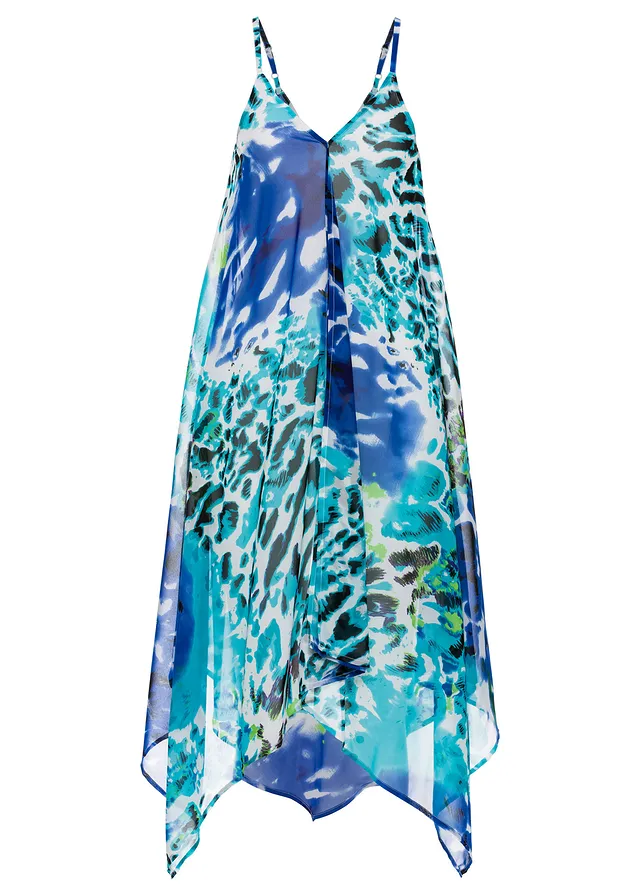 Maxi strandjurk van chiffon • blauw gedessineerd • bonprix online shop