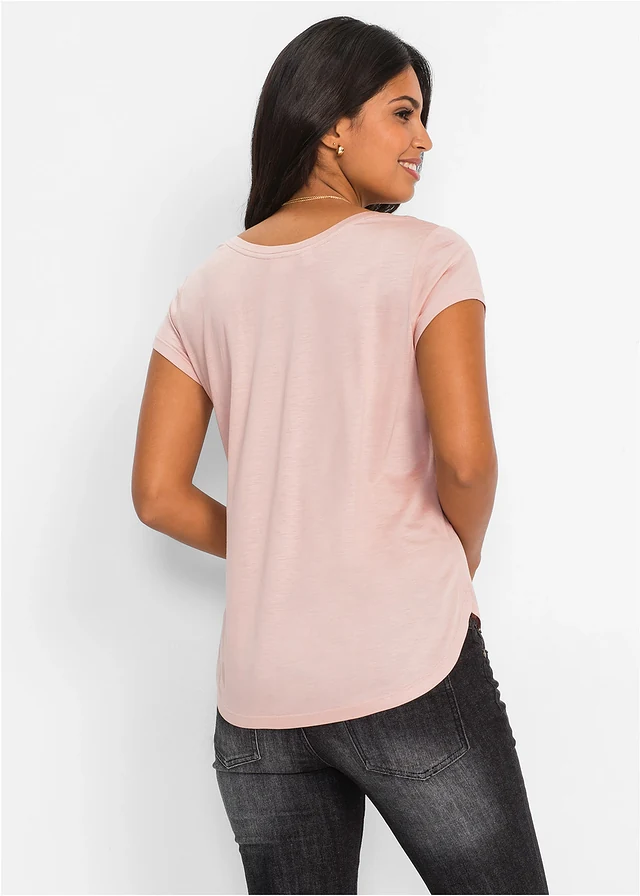 T-shirt van zachte viscose, Kleur: vintage roze