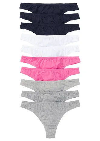 Kalhotky tanga (10 ks v balení), barva: modrá + bílá + pink + světle šedý melír