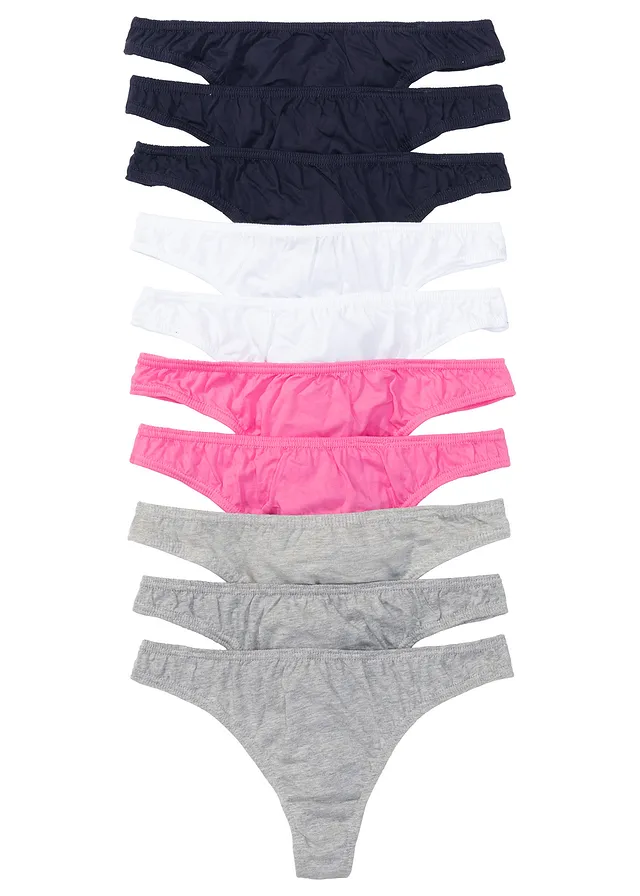 Kalhotky tanga (10 ks v balení) • modrá + bílá + pink + světle šedý melír • bonprix obchod