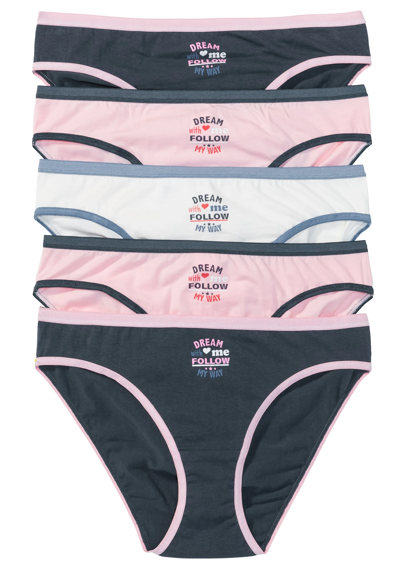 Chilot cu bumbac (set/5 buc.) • albastru + roz + ecru cu imprimeu • magazin bonprix