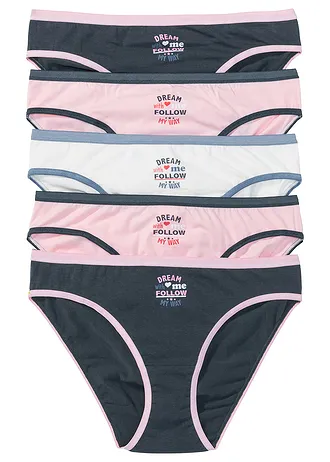 Lot de 5 slips coton • bleu + rose + écru imprimé • Boutique bonprix