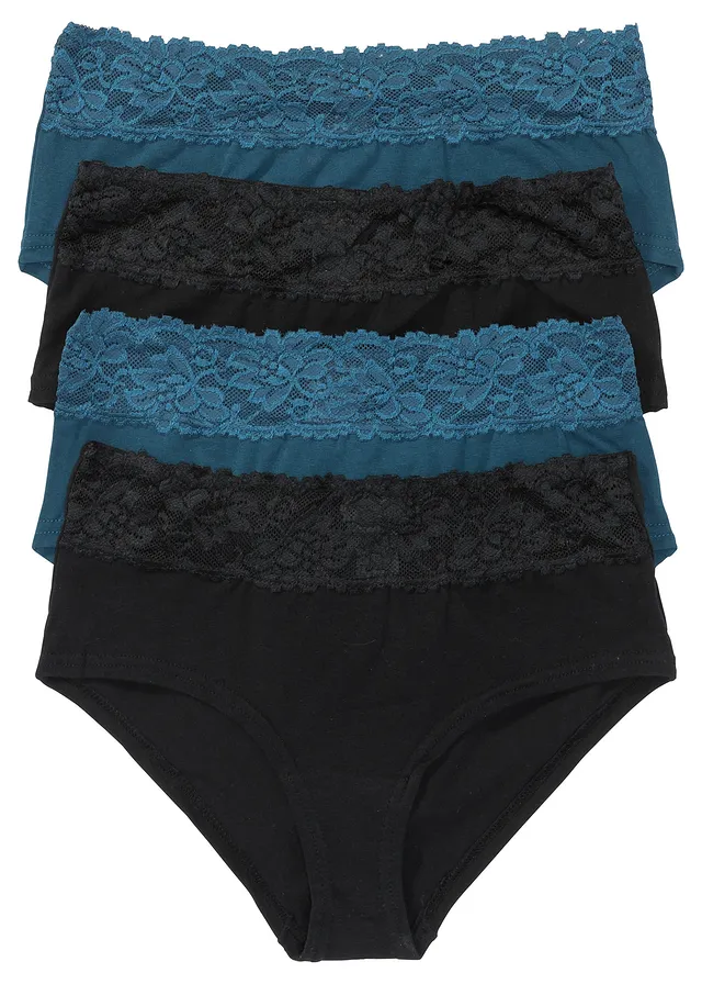 Bokové maxikalhotky (4 ks v balení) • černá +modrá petrolejová • bonprix obchod