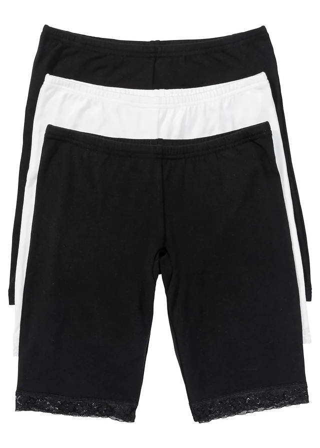 Lange dames boxer met kant (set van 3), Kleur: zwart+wolwit