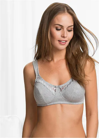 Sutien fără armătură cu bumbac organic (set/2 buc.) • gri melanj + albastru mat • magazin bonprix