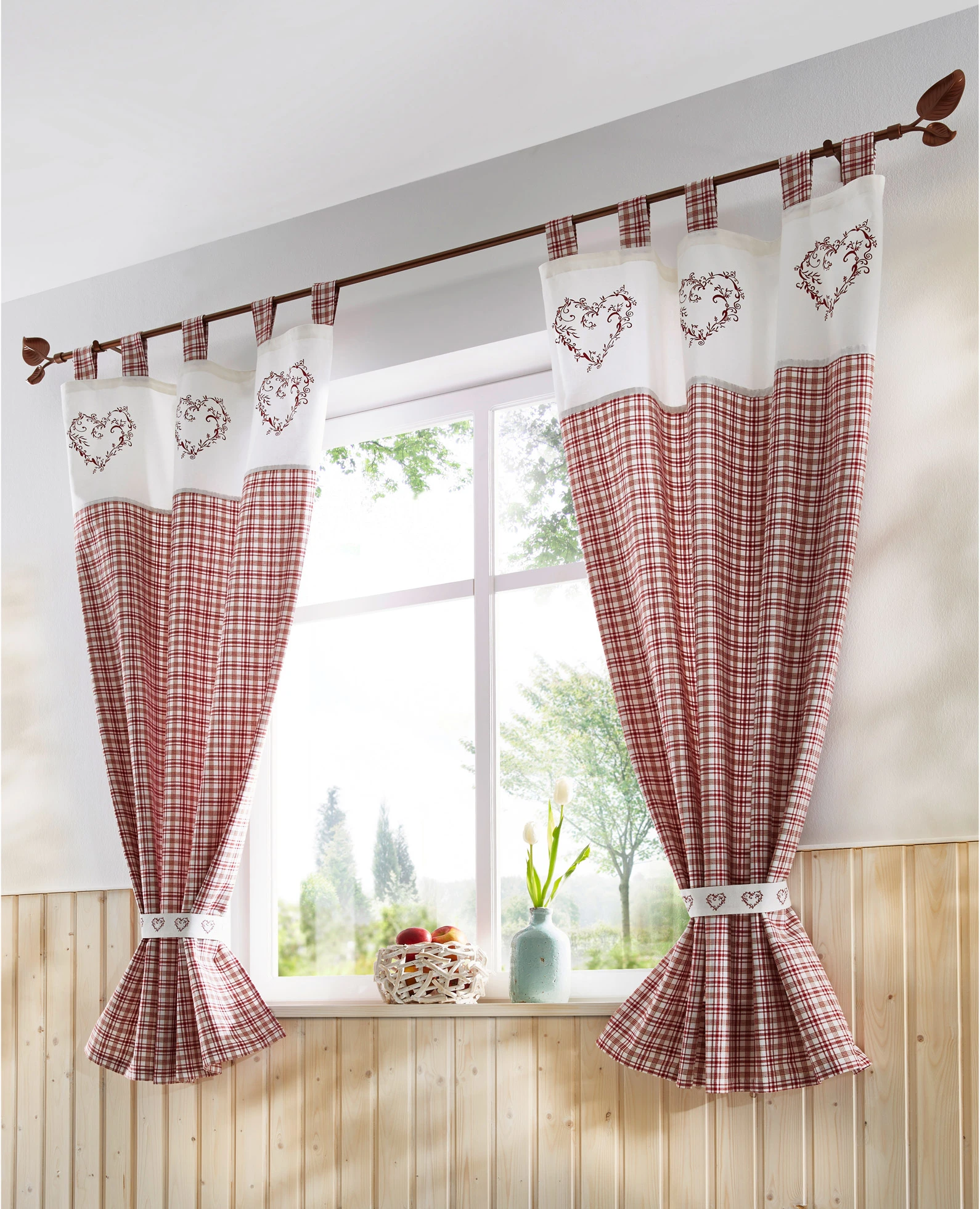 Rideau panneau avec embrasse (1 pce) • rouge carreaux • Boutique bonprix