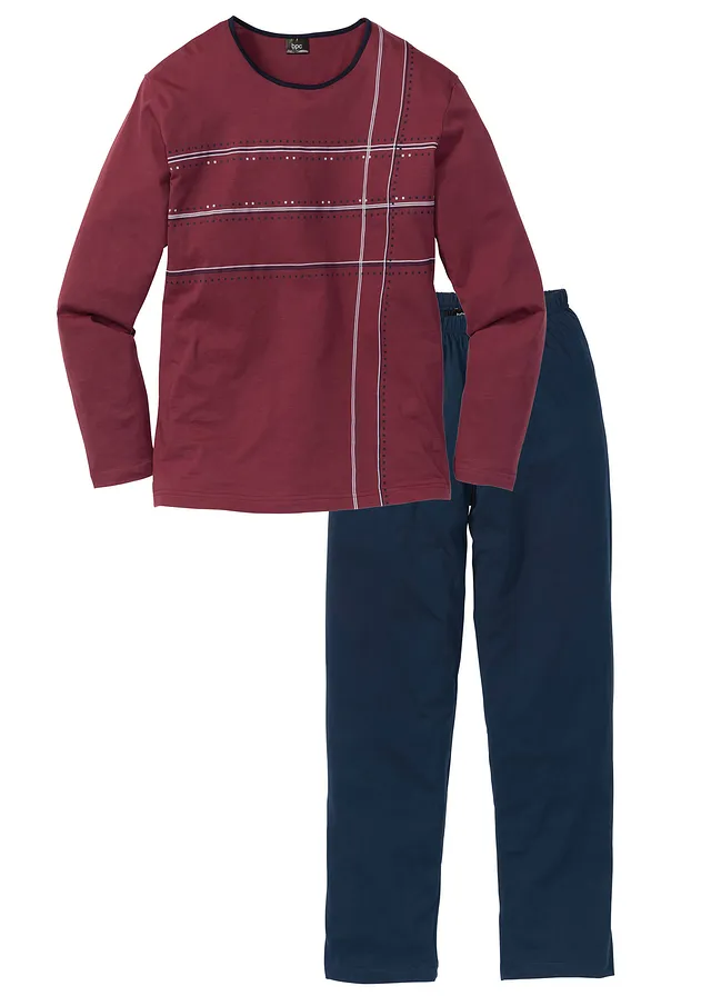 Pyžamo s bavlnou a dlouhým rukávem • tmavě modro-bordó • bonprix obchod