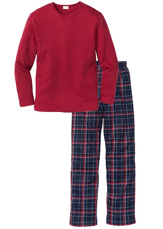 Pijama din bumbac organic 100%, cu mâneci lungi • roșu cadrilat • magazin bonprix