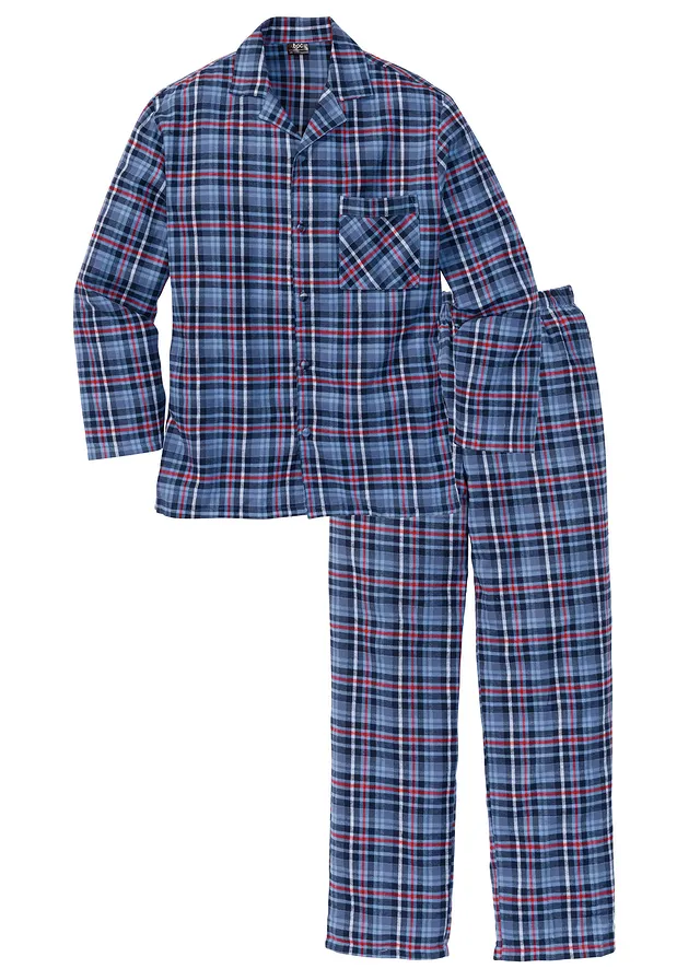 Pijama din flanel moale, cu fentă cu nasturi și mânecă lungă.