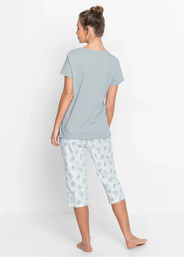 Capri pyjama met korte mouwen (2-dlg.), Kleur: zilvergrijs-wit