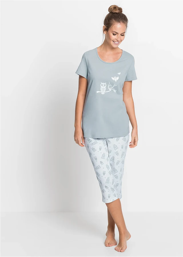 Capri pyjama met korte mouwen (2-dlg.), Kleur: zilvergrijs-wit