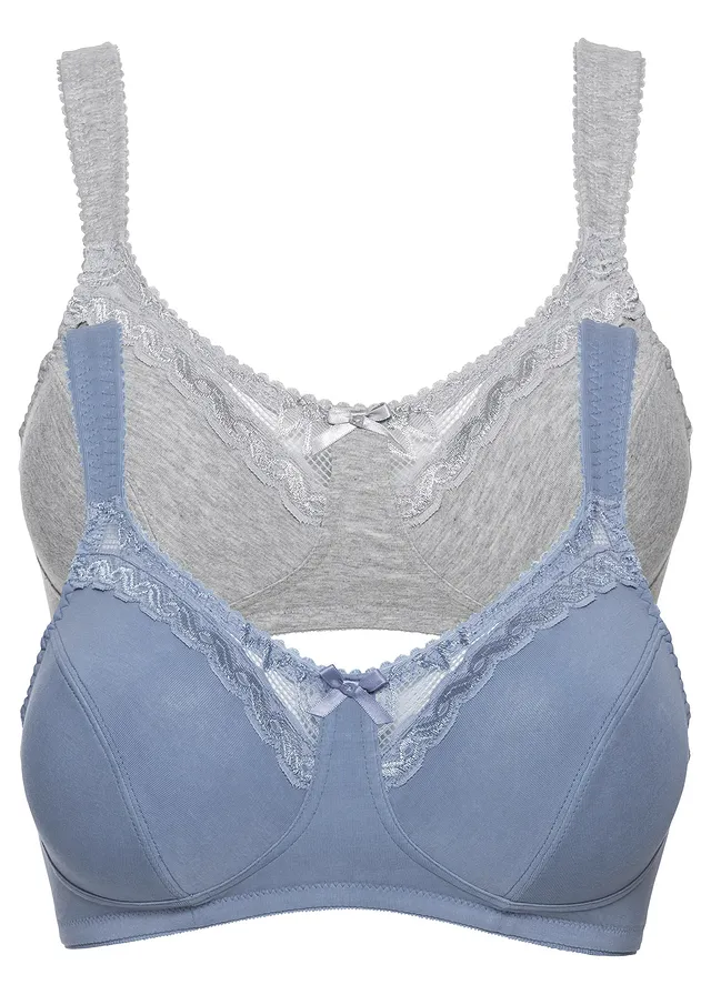 Bh zonder beugels met biologisch katoen (set van 2) • grijs gemêleerd+mat blauw • bonprix online shop