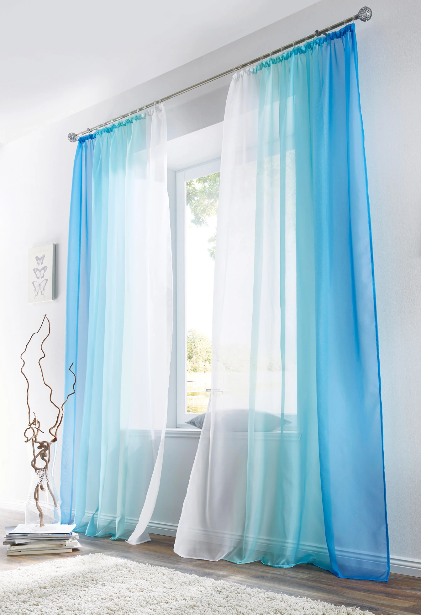 Záclona s barevným přechodem (2 ks), s recyklovaným polyesterem • modrá • bonprix obchod