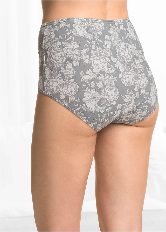 Lot de 4 slips taille haute, Couleur: gris imprimé